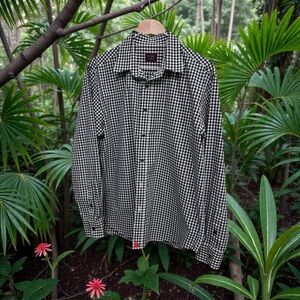 UNTUCKit Casual Dress Shirt Long Sleeve Size L Gingham Check Black Navy White
